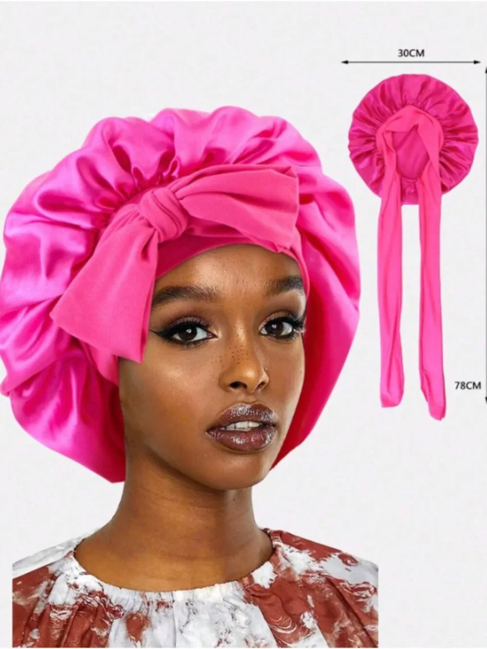 Rose Red Satin Sleep Bonnet for Curly Hair Extra Soft Silky Night Cap Adjustable